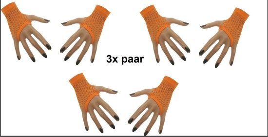 3x Paar nethandschoenen vingerloos fluor oranje