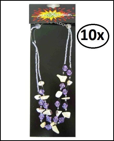10x Indianen ketting steentjes paars/wit