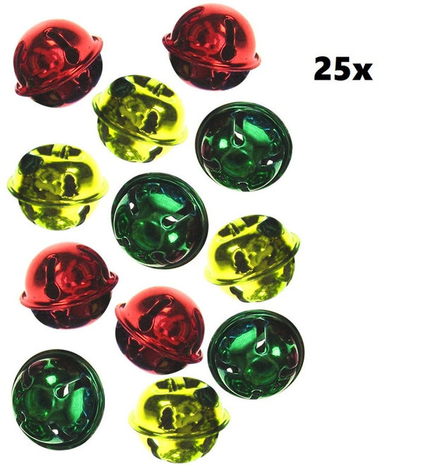 25x Belletjes rood-geel-groen 25 mm