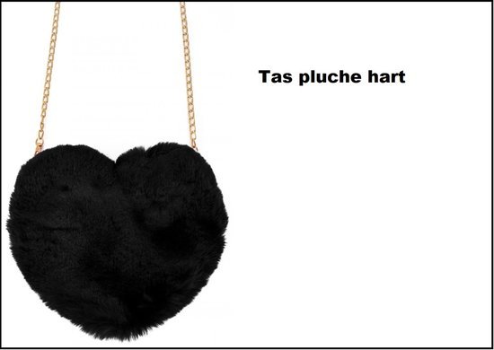 Tas Love hart pluche zwart 20x25cm