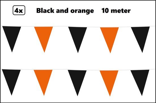 4x Vlaggenlijn Black and Orange party 10 meter