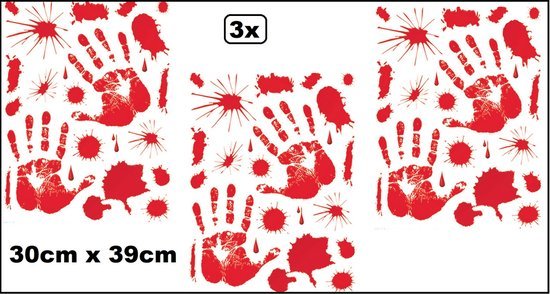 3x Stickervel Bloody Halloween hands