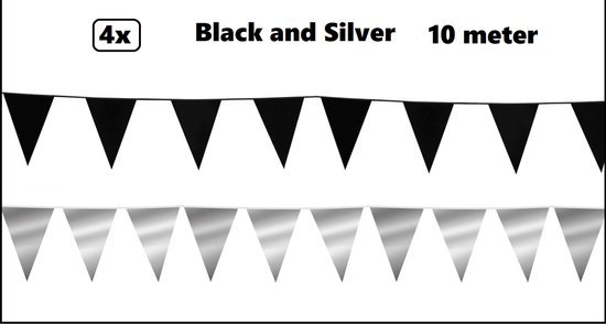 4x Vlaggenlijn Black and Silver party 10 meter