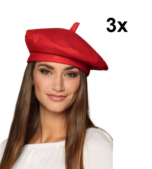 3x Franse baret rood