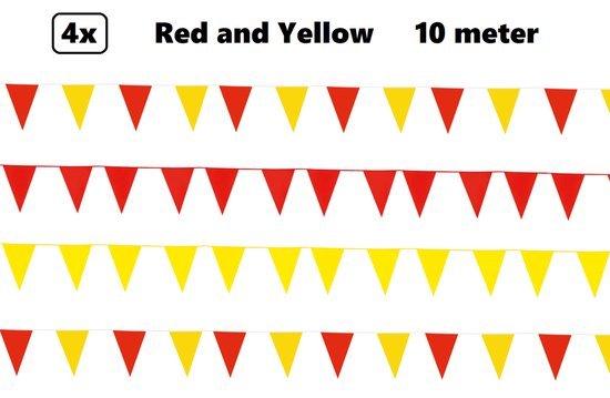 4x Vlaggenlijn Red and Yellow party 10 meter