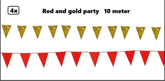4x Vlaggenlijn Red and Gold party 10 meter