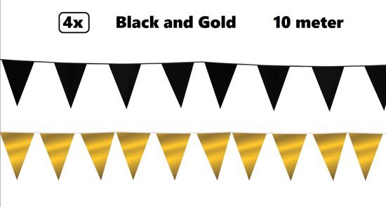 4x Vlaggenlijn Black and Gold party 10 meter