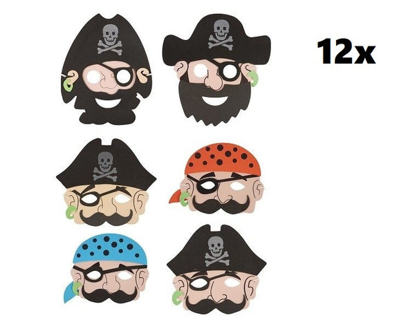 12x Kids piraten maskers foam assortie