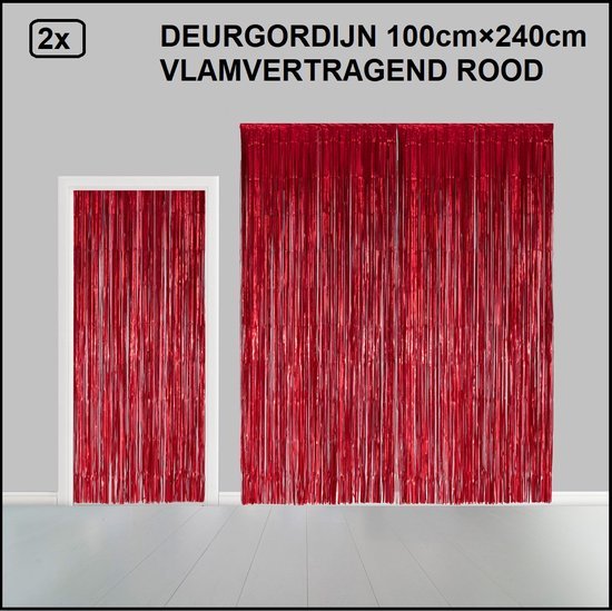 2x Folie gordijn metallic 2,4m x 1m rood - vlamvertragend