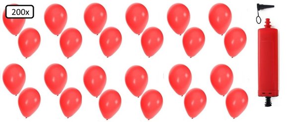 Ballonnen helium 200x rood + pomp