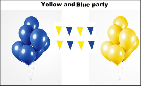 Yellow and Blue party set - 2x vlaggenlijn blauw en geel - 100x Luxe Ballonnen blauw/geel