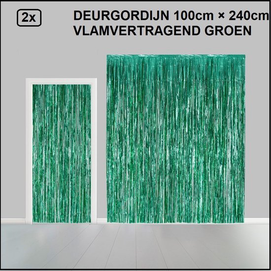 2x Folie gordijn metallic 2,4m x 1m groen - vlamvertragend
