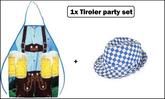 Tiroler schort Heinz + Tiroler hoed blauw/wit jagershoedje