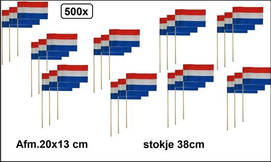 500x Zwaai vlaggetjes op stok rood/wit/blauw