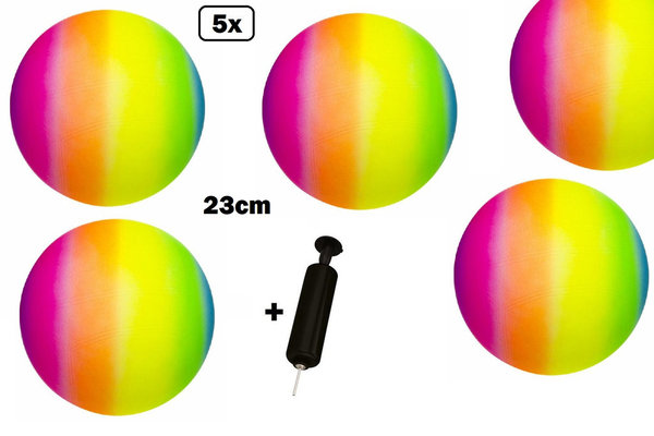 5x Bal regenboog 23 cm met ballenpomp