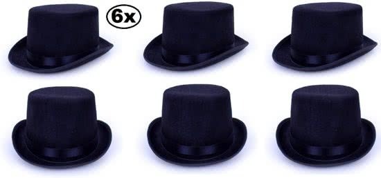 6x Hoge hoed zwart kids en dames