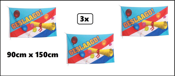 3x Vlag Nederland geslaagd 150 x 90 cm