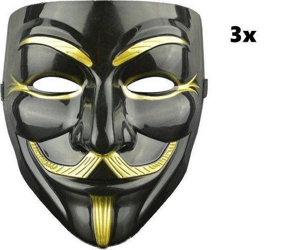 3x Vendetta masker zwart