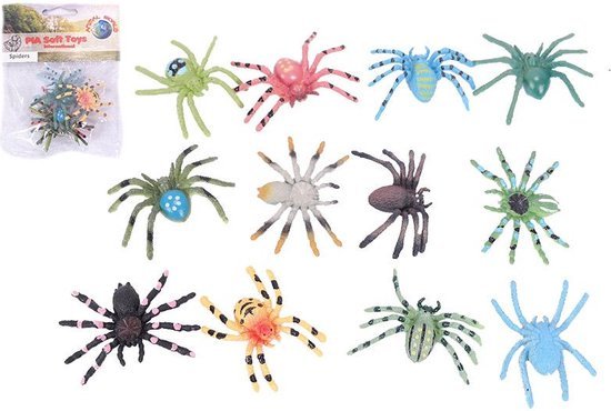 12x gekleurde spinnen 4cm
