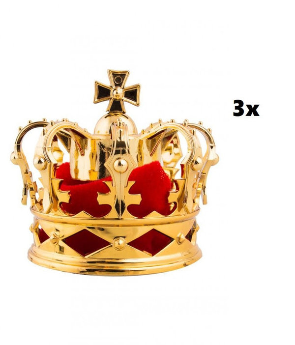 3x Koningskroon mini met 2 haarclips - 8cm