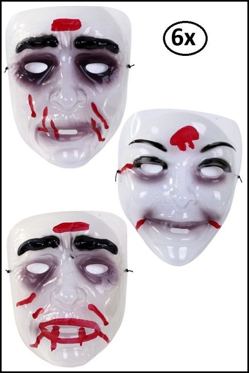 6x Masker zombie transparant assortie