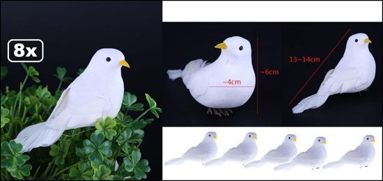 8x Decoratieve witte duif 12x6cm
