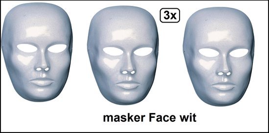 3x Verkleedmasker Face wit
