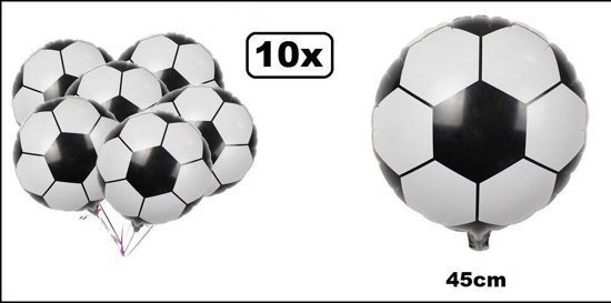 10x Folie ballon voetbal zwart/wit 45cm