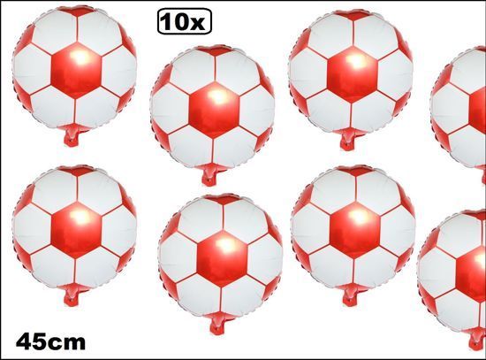 10x Folie ballon voetbal rood/wit 45cm