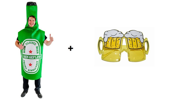Bierfles outfit groen met bier bril  - bier fles bierfeest