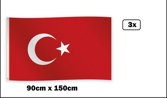 3x Vlag Turkije 90cm x 150cm