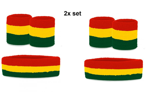 2x Zweetbandjes set rood-geel-groen 3-dlg