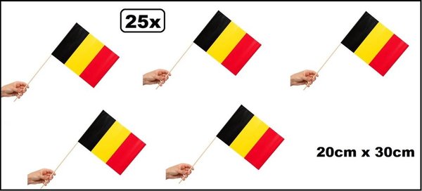 25x Zwaaivlaggetjes op stok Belgie 20cm x 30cm
