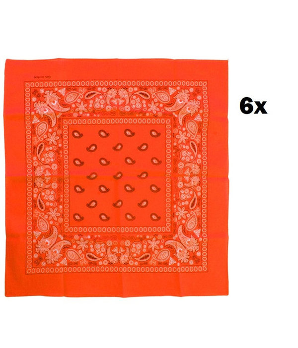 6x Zakdoek fluor oranje met motief 53cm x 53cm