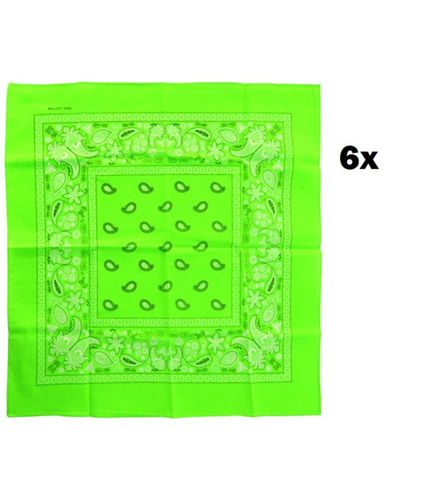 6x Zakdoek fluor groen met motief 53cm x 53cm