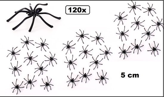 120x Spinnen zwart 5 cm - creepy
