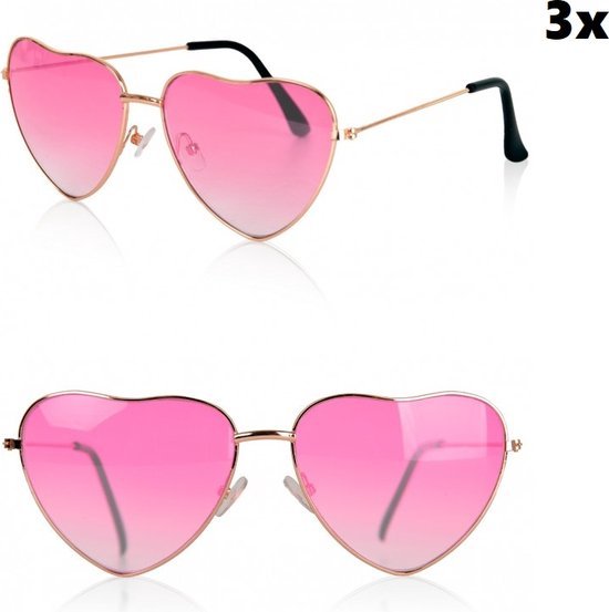 3x Hartjes bril double roze