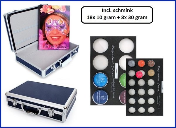 Schmink koffer +18x 10gr + 8x30 gr + schminkboek
