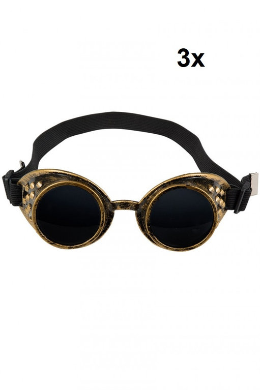 3x Steampunk Bril / Steampunk goggles koper