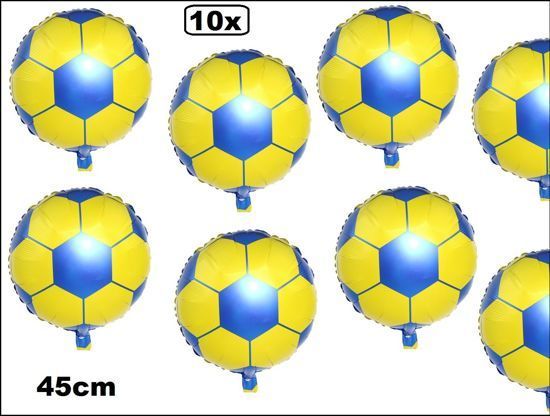 10x Folie ballon voetbal geel/blauw