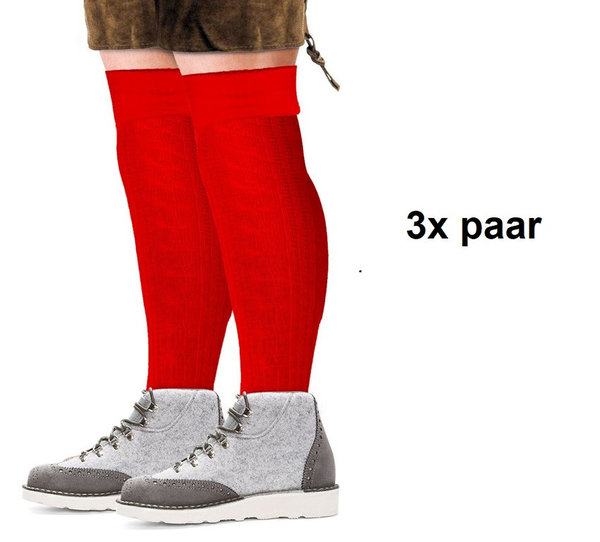 3x Paar Tiroler sokken lang rood mt.39-42