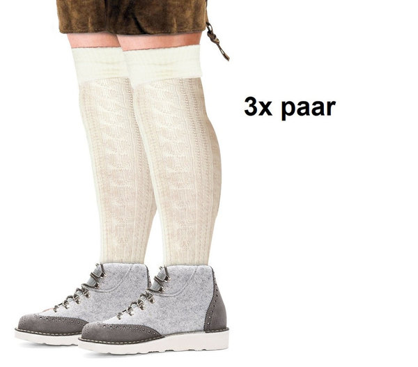 3x Paar Tiroler sokken lang ecru mt.39-42