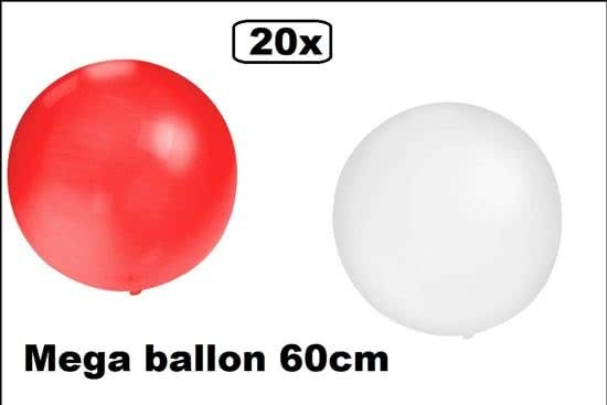 20x Mega Ballon 60 cm rood-wit