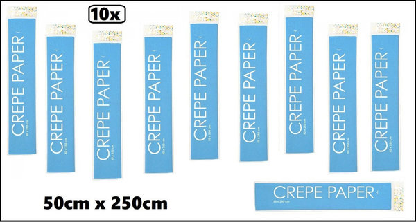 10x Crepe papier 50cm x 250cm baby blauw
