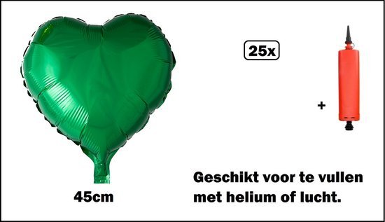 25x Folieballon Hart groen (45 cm) incl. ballonpomp