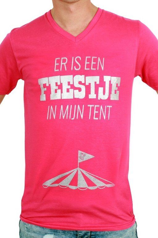 T-shirt heren 'Er is een feestje in mijn tent' mt.XL