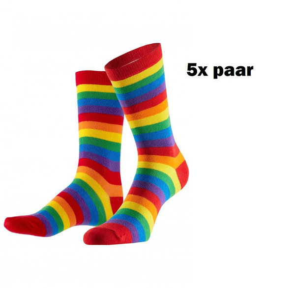 5x Paar Sokken gestreept regenboog 41-46