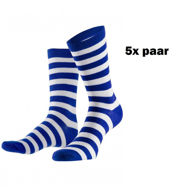 5x Paar Sokken gestreept blauw wit 36-41
