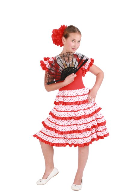 Spaanse jurk andalusia rood/wit 4 jaar
