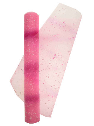 Deco-tule op rol pink met witte dotjes 450cm/48cm